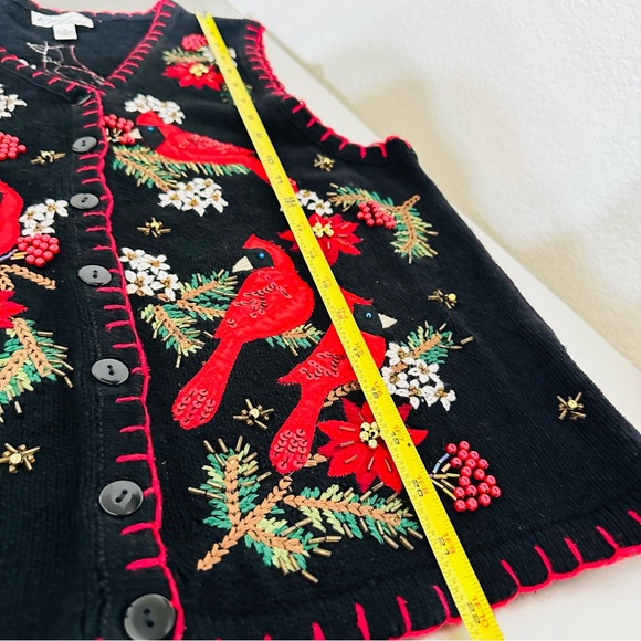 Kim Rogers Cardinal Embroidered Holiday Festive Sweater Vest Women’s Size Medium - Picture 8 of 9